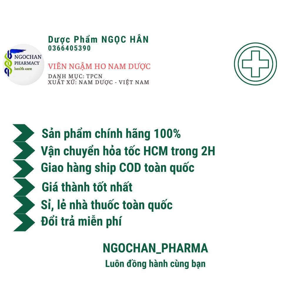Viên Ngậm ho Nam Dược| Hỗ Trợ Giảm Ho, Đau Rát Họng| Hộp 10 vỉ x 4 viên| Nam Dược