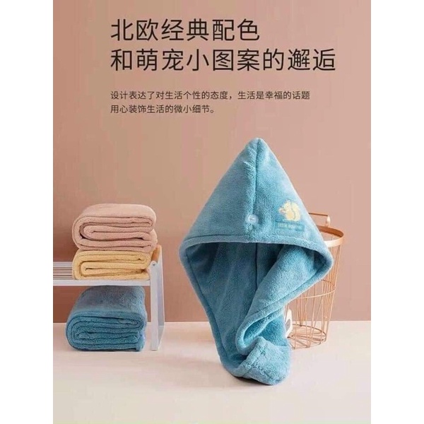 Khăn gội đầu, quấn đầu loại dày 2 lớp - Khăn quấn ủ lau khô tóc mẫu hoạt hình 25*65cm