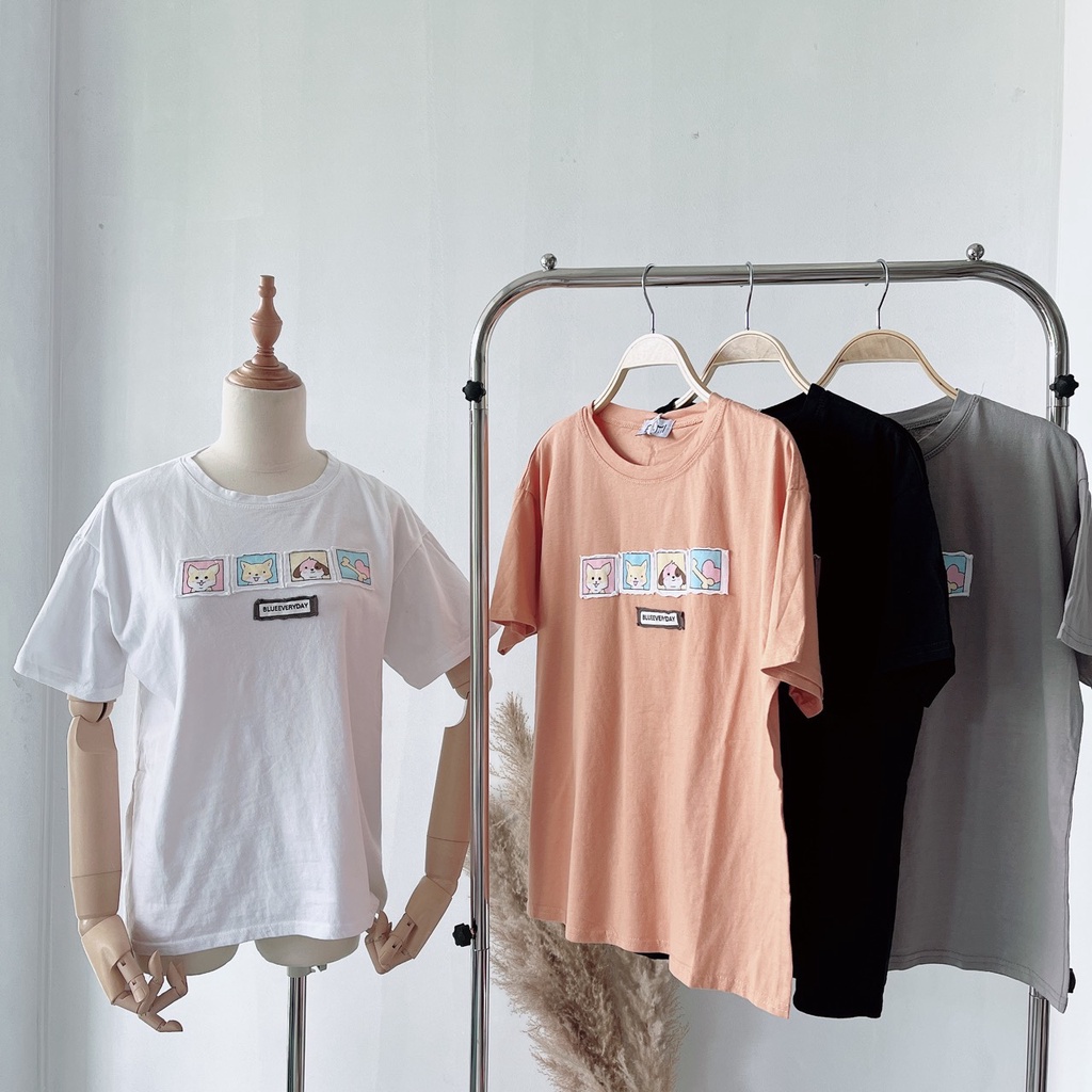 [XẢ HÀNG] Áo Cotton In Hình Hoạt Hình Ngực Tay Ngắn Hàng Quảng Châu | Smide Clothing