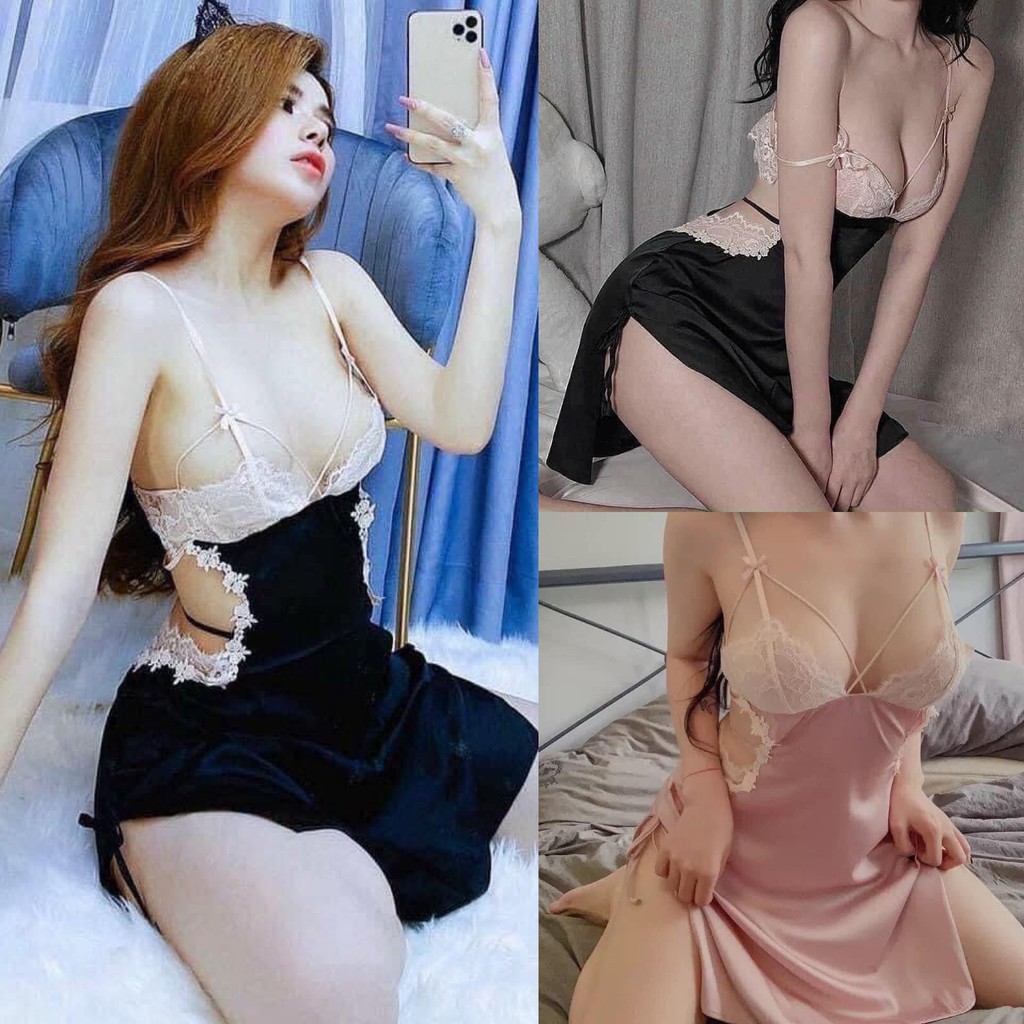 Váy ngủ lụa 2 dây 💝 Free ship 💝 hở lưng sexy cao cấp Quảng Châu