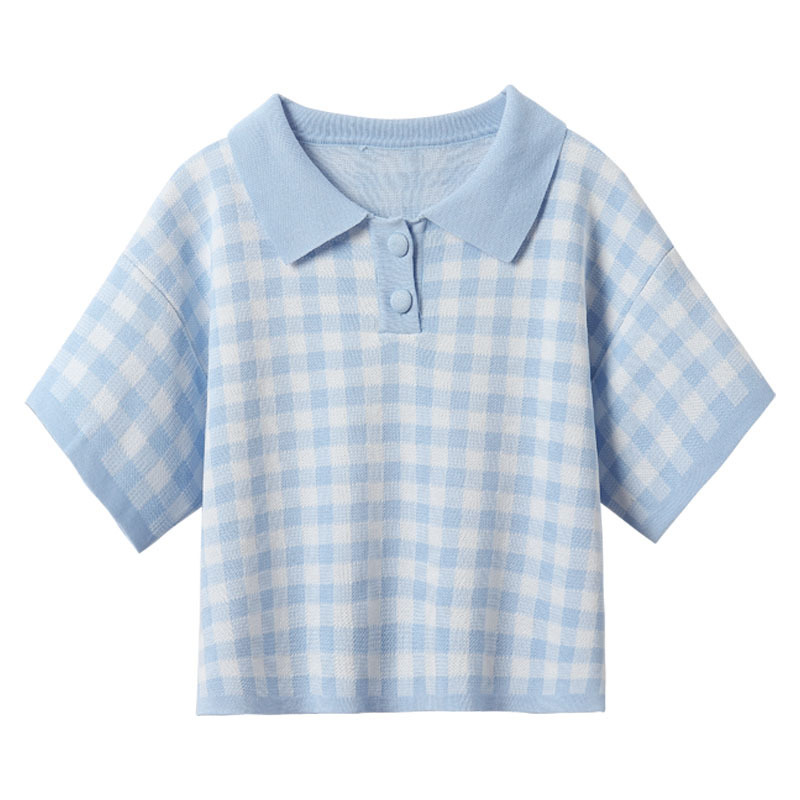 Áo polo IELGY ngắn tay họa tiết ca rô thời trang 2021 cho nữ