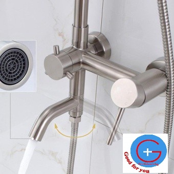 Bộ sen cây tắm nóng lạnh  inox sus 304 tròn lệch (Bảo hành toàn quốc 2 năm), vòi sen tăng áp