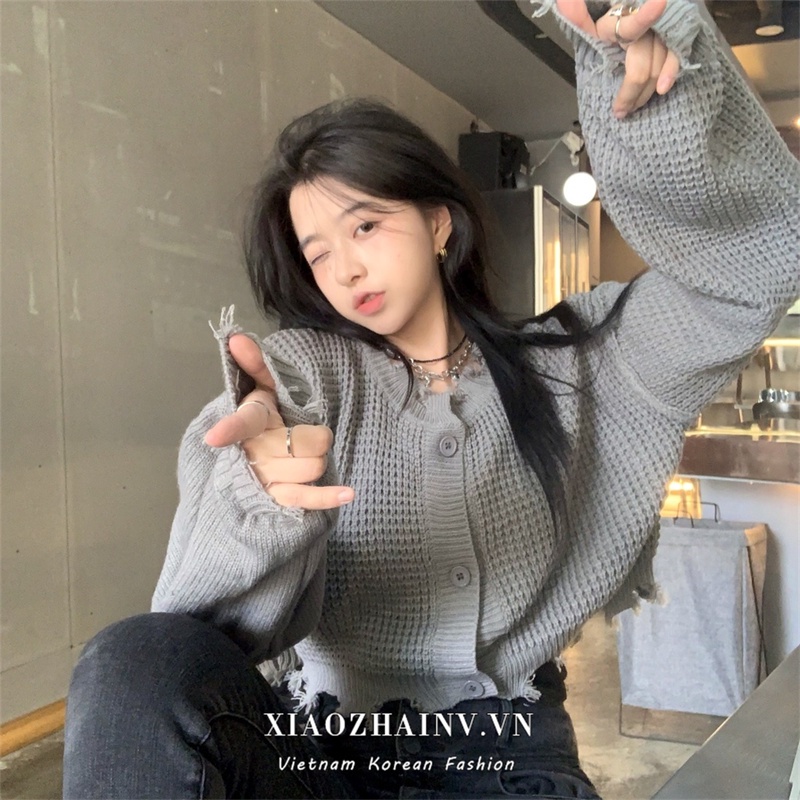 Xiaozhainv Áo Khoác cardigan Dệt Kim Tay Dài Dáng Ngắn Thời Trang Cho Nữ