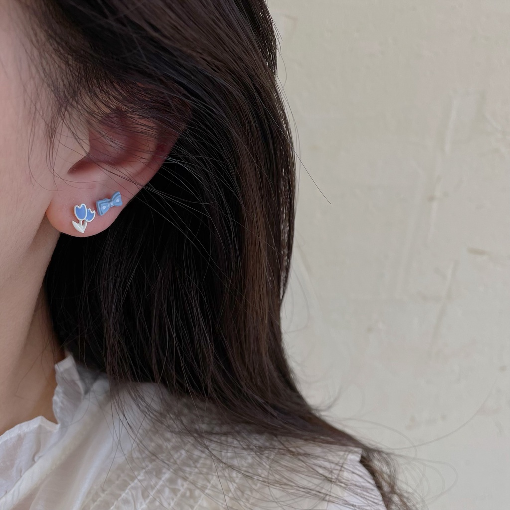 Khuyên tai 17KM S925 bằng resin hình hoa tulip/ trái tim/bướm ngọt ngào