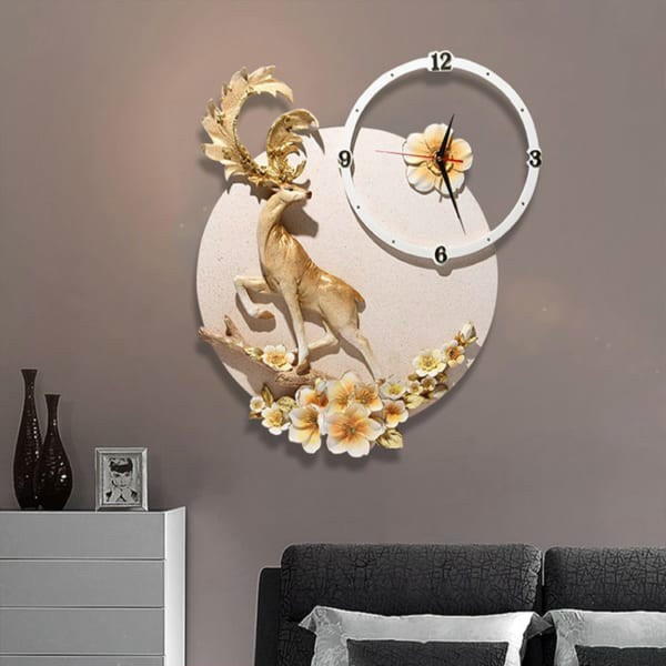 Đồng Hồ Treo Tường trang trí Hươu Đá,mã 008-Kt 70x50cm-tranh 3d kim loại,decor tường đẹp,giá rẻ-quà tặng ý ngĩa-bh 5 năm