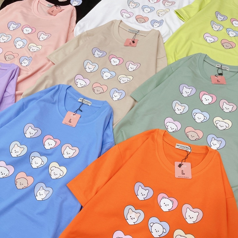 Áo Thun PHÔNG NAM NỮ Tay Ngắn UNISEX IN DECAL GẤU BEAR MÈO CAT ICON CUTE - Hình chụp thật