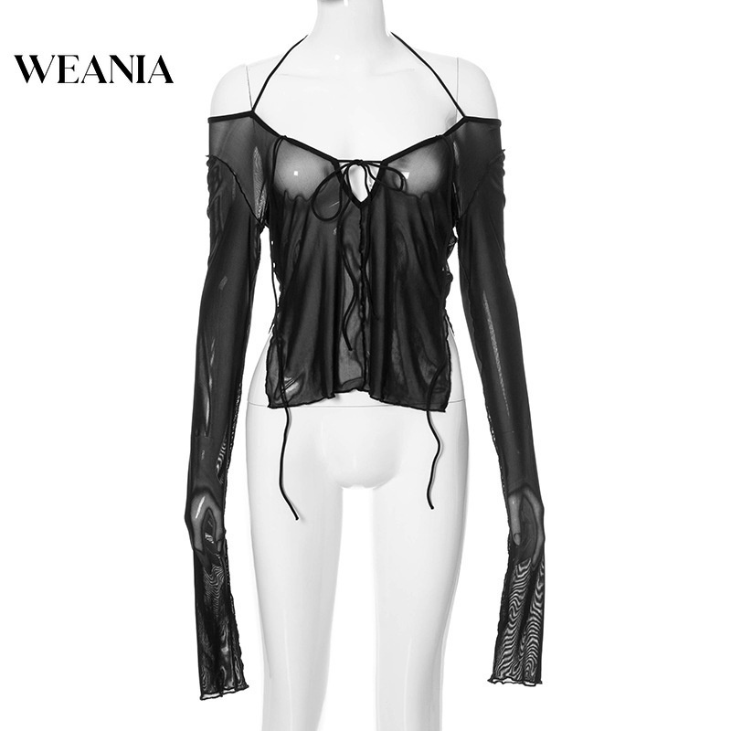 Áo Tay Dài Phối Lưới Xuyên Thấu Quyến Rũ Cho Nữ