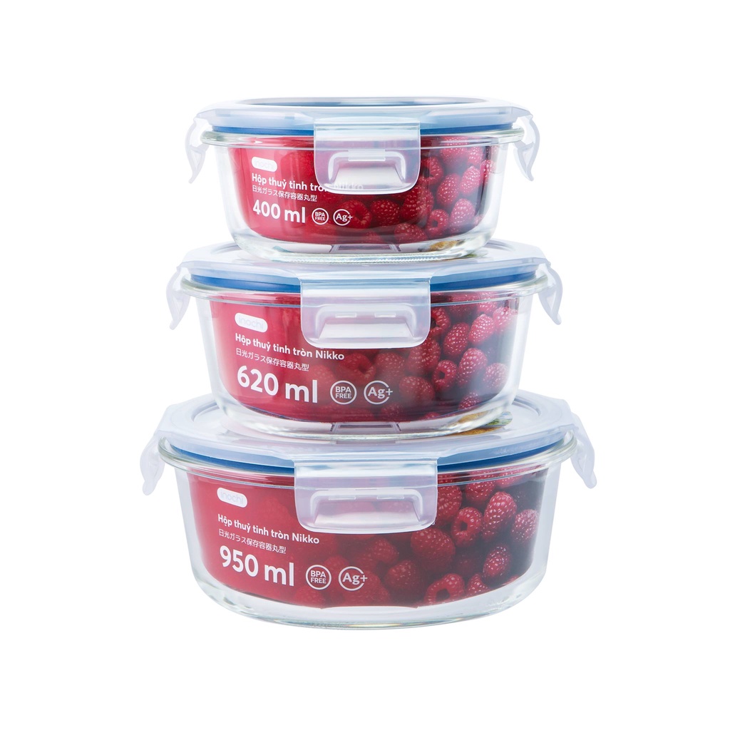 Set 3 hộp thủy tinh tròn inochi