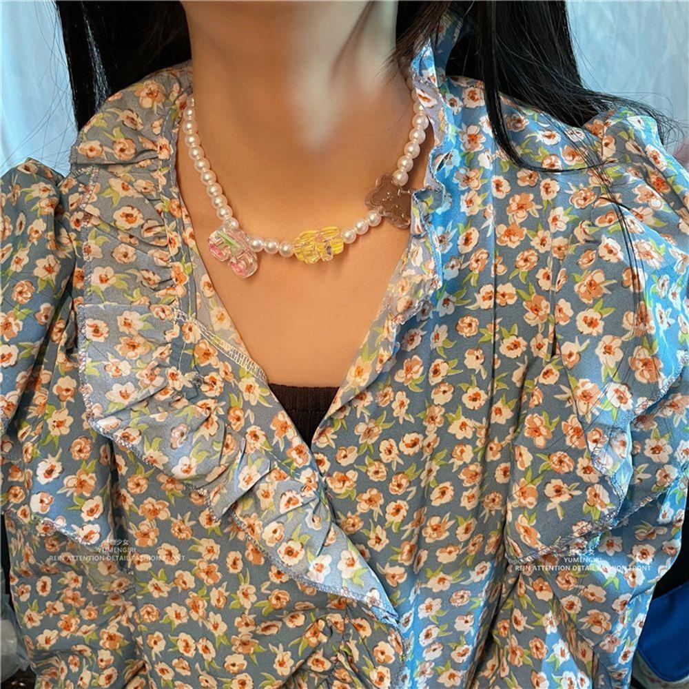 BACK2LIFE Vòng Cổ Choker Co Giãn Mặt Gấu Hoạt Hình Phong Cách Hàn Quốc Cho Nữ