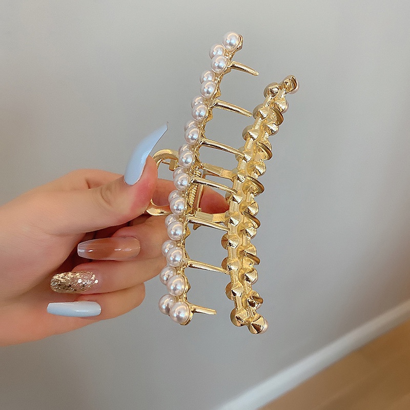Kẹp tóc càng cua kim loại cỡ lớn đính ngọc trai phong cách hàn quốc mã PK-017