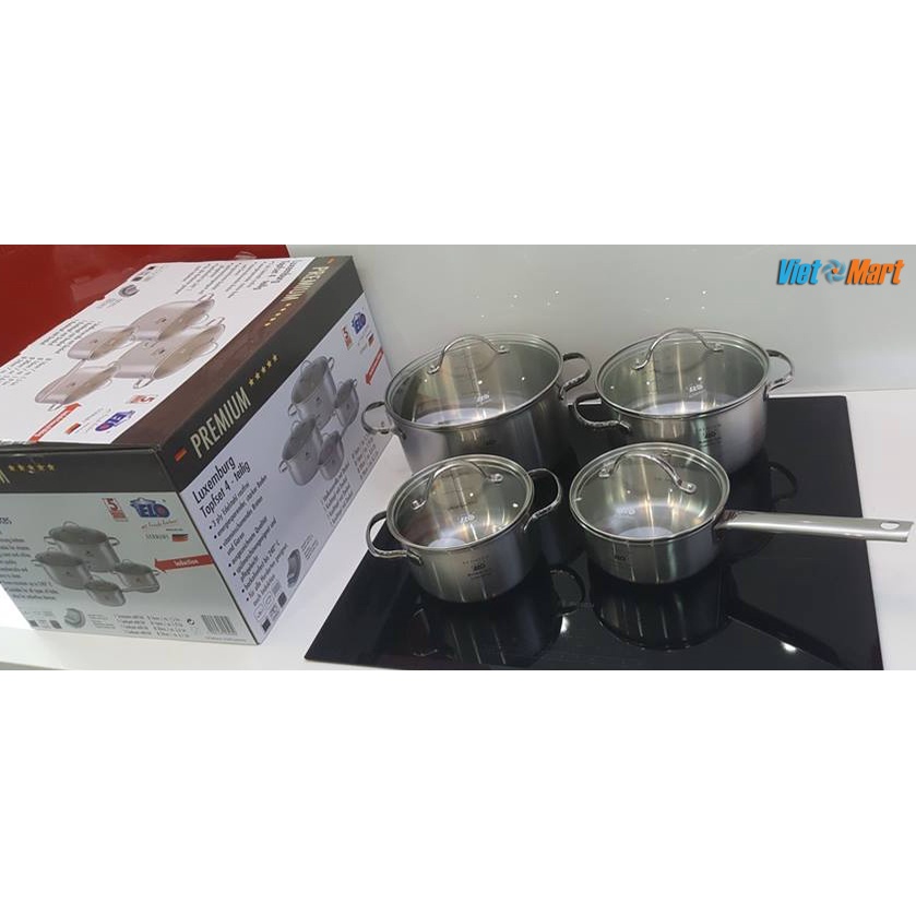 Bộ nồi Inox ELO Luxemburg 16/16/20/24 cm 4 chiếc của Đức dùng được cho bếp từ