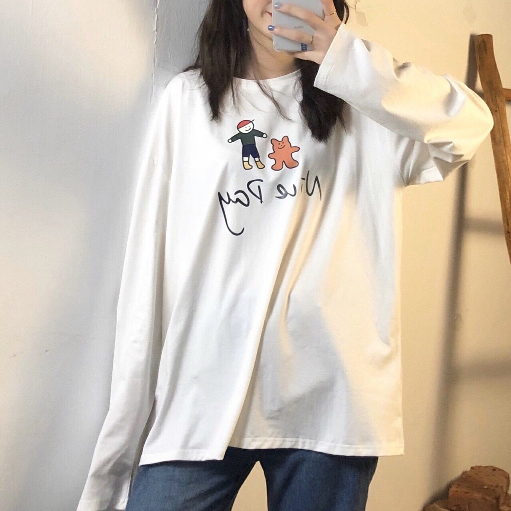 𝐑ẻ 𝐑Ẻ Tết🌺 áo thun nữ tay dài in nice day,tay thùng nhứ hình,chất cotton,form 70kg.ÁO nice day "