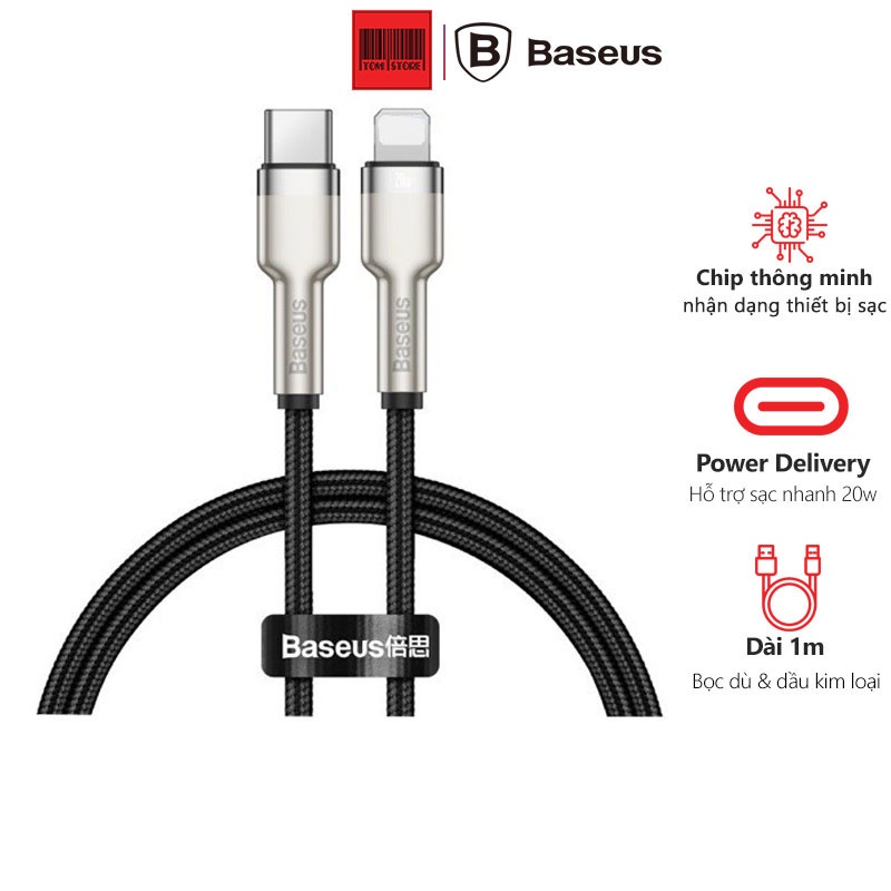 Cáp sạc nhanh C to 20W cho IP12 Series Baseus Cafule Metal Series -Bh 12 tháng