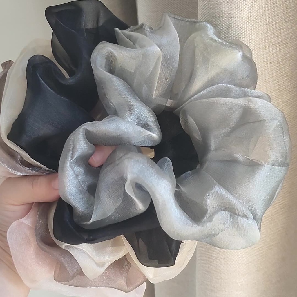 (0419) Dây Chun Scrunchies Vải Voan Kính Ánh Bản To Cổ Điển