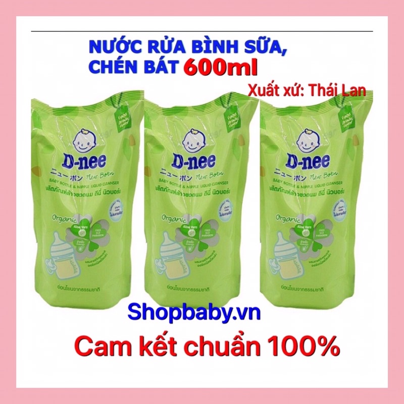 Combo 3 túi nước rửa bình sữa và rau củ Dnee 600ml date mới