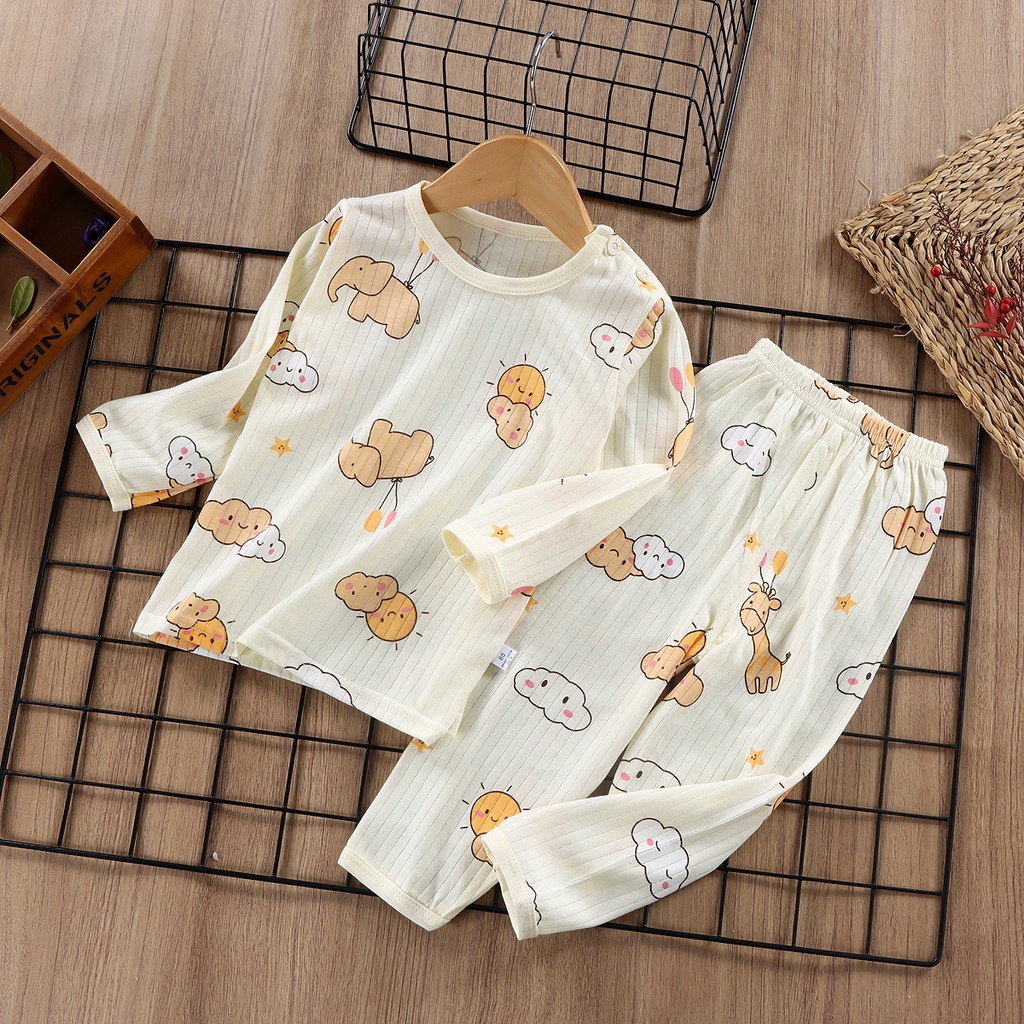 Bộ Đồ Ngủ Tay Dài Chất Cotton Mỏng Nhẹ Thoáng Khí Thời Trang Cho Bé Trai Và Gái 2180