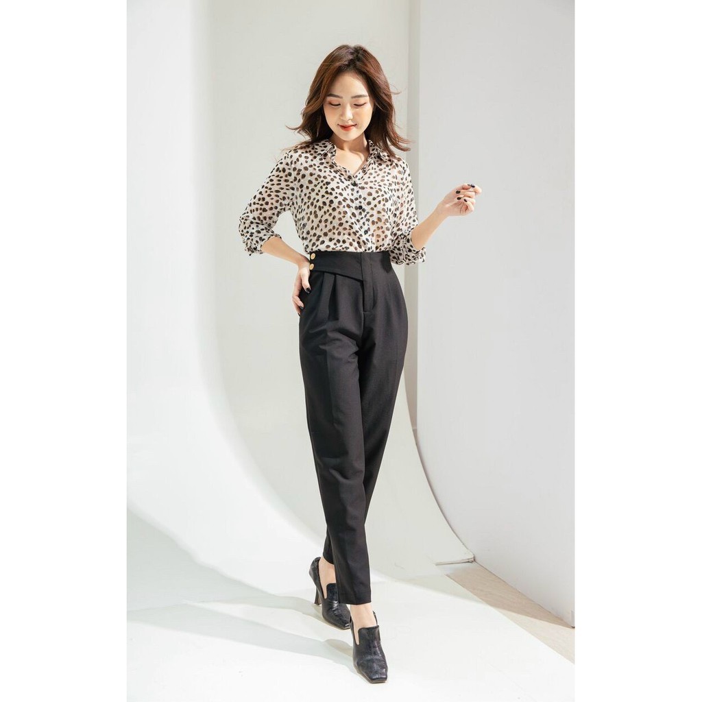 Quần Baggy Nữ 2 khuy cạp cao vạt lệch  BAGGY dáng công sở, cạp cao tôn dáng