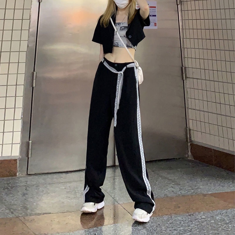 IELGY Quần ống rộng cá tính thời trang Hàn Quốc cho nữ