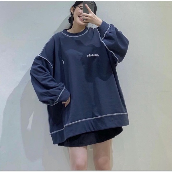 Áo Sweater JEMCLOSET Form Dáng Rộng Chỉ Viền Nổi Bật Chất Liệu Vải Dày Dặn Uhoh-1996