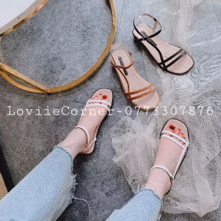 LOVIIECORNER - GIÀY SANDAL ĐẾ BỆT QUAI MẢNH THỜI TRANG - GIÀY SANDAL NỮ DÂY MẢNH MŨI VUÔNG CHẤT LIỆU DA MỀM- S200611
