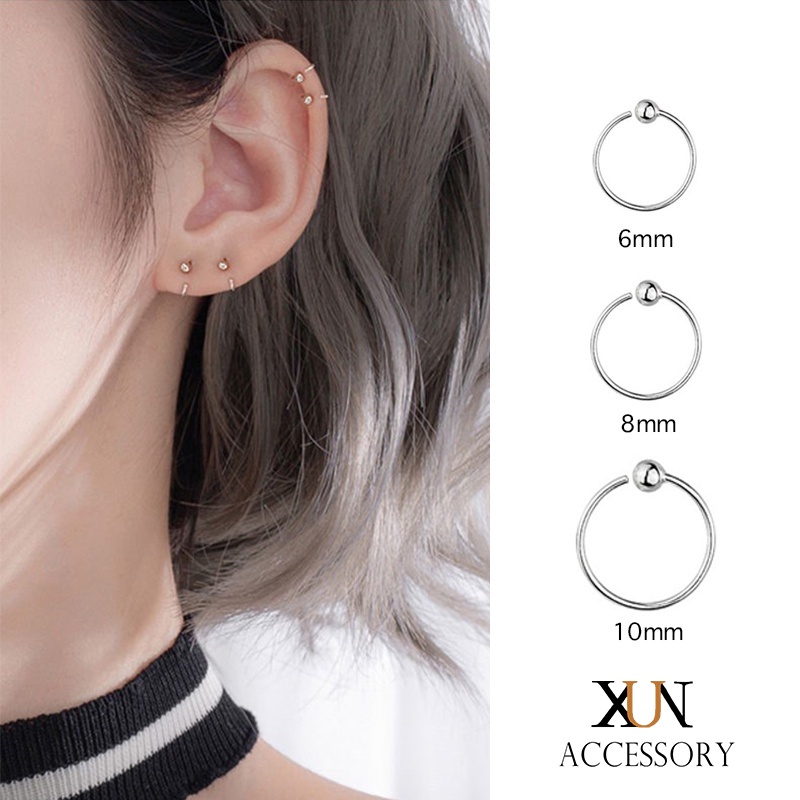 Bông tai mạ bạc 925 hình tròn nhỏ đơn giản thời trang phong cách Hàn Quốc