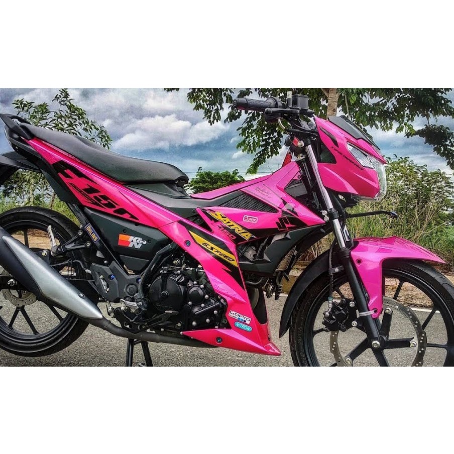 Tem rời cao cấp Raider FI dán xe hồng, phối đen vàng. Decal in UV ép nhiệt kích thước chuẩn, không bay màu