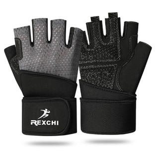 Găng Tay Tập Gym REXCHI Có Đai Quấn Cổ Tay Chắc Chắn, Găng Tay Nam Hở Ngón Cao Cấp Ma Sát Tốt