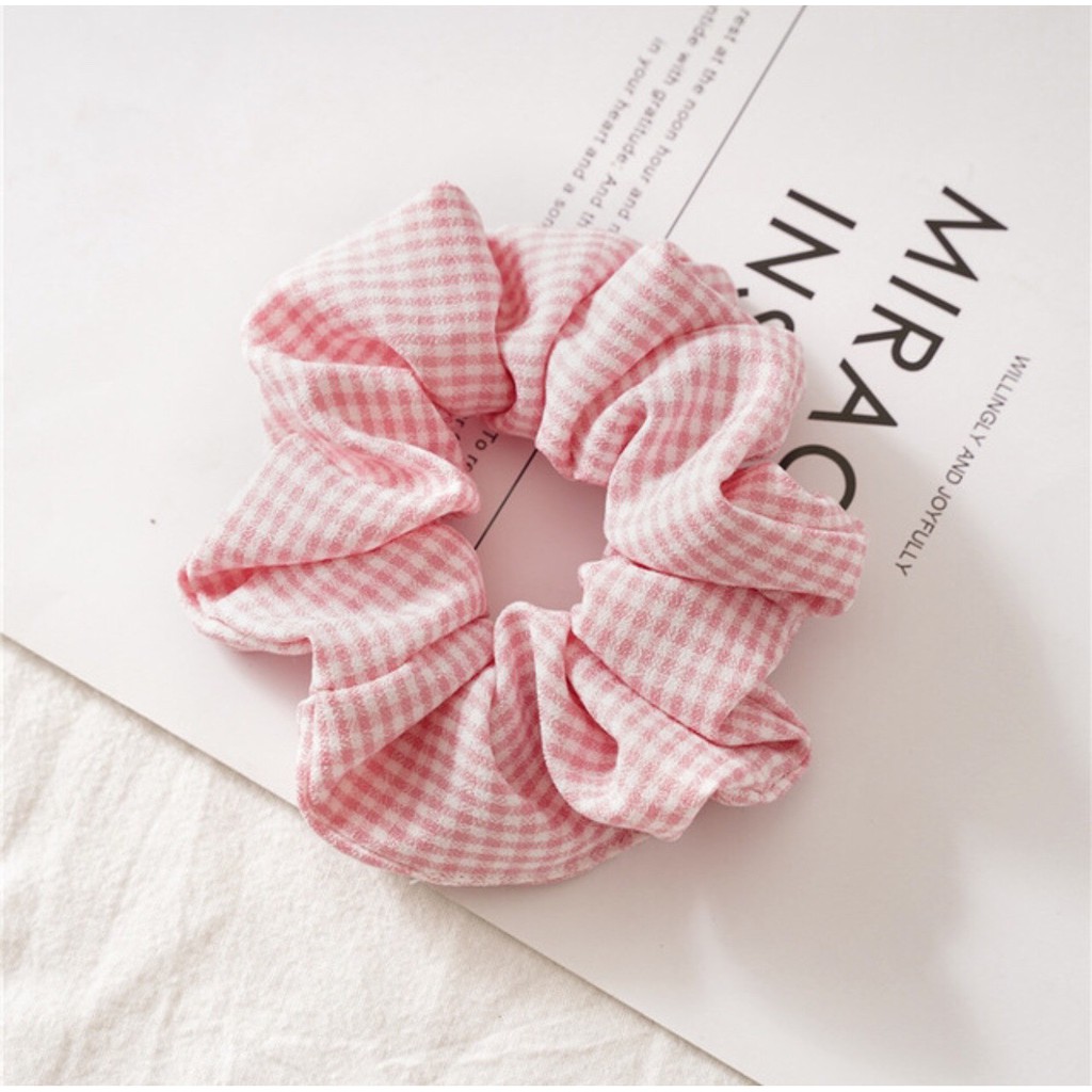 [Follow giảm ngay 10%][Giá Giảm Sốc] Dây Cột Tóc Vải Scrunchies Kẻ Caro Cực Đẹp