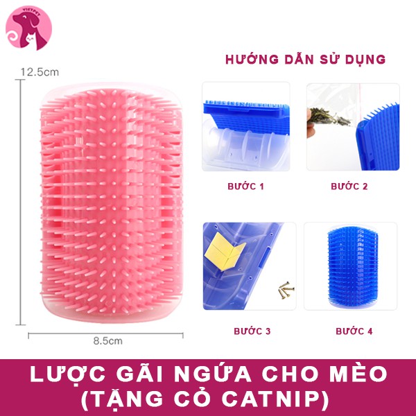 [TẶNG CỎ CATNIP] Bàn chải gắn tường lấy lông gãi ngứa cho mèo - Lược chải lông gắn bàn massage tự động (Đồ chơi chó mèo)