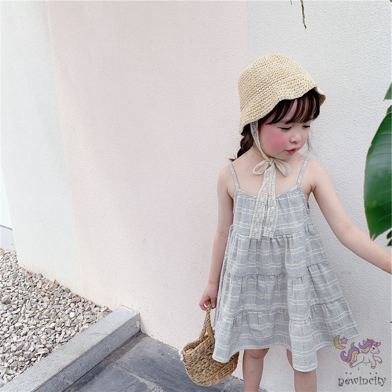 Đầm dây họa tiết sọc phong cách Hàn Quốc cho bé gái xinh xắn