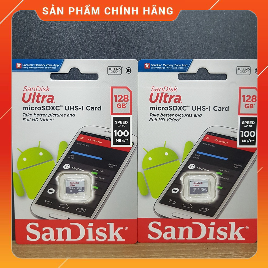 Thẻ nhớ SanDisk Ultra Class 10 128GB 100MB/s - Dùng cho camera, máy ảnh, điện thoại - Hàng chính hãng