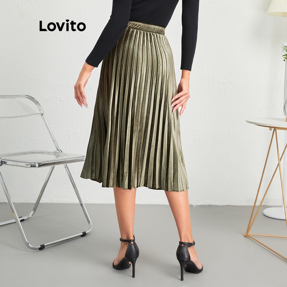 Chân váy Lovito màu trơn xếp ly cơ bản mặc thường ngày L10084 (đen/xanh lá đậm) | WebRaoVat - webraovat.net.vn