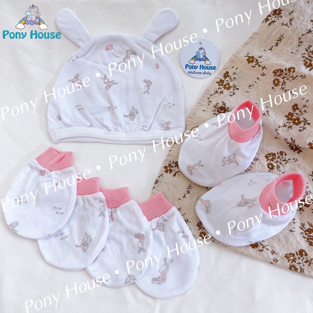 Set Bao Tay, Bao Chân, Mũ Miomio - Phụ Kiện Đầy Đủ Bao Tay, Bao Chân, Mũ Chất Cotton Mềm Mịn Cho Bé Trai, Bé Gái Sơ Sinh