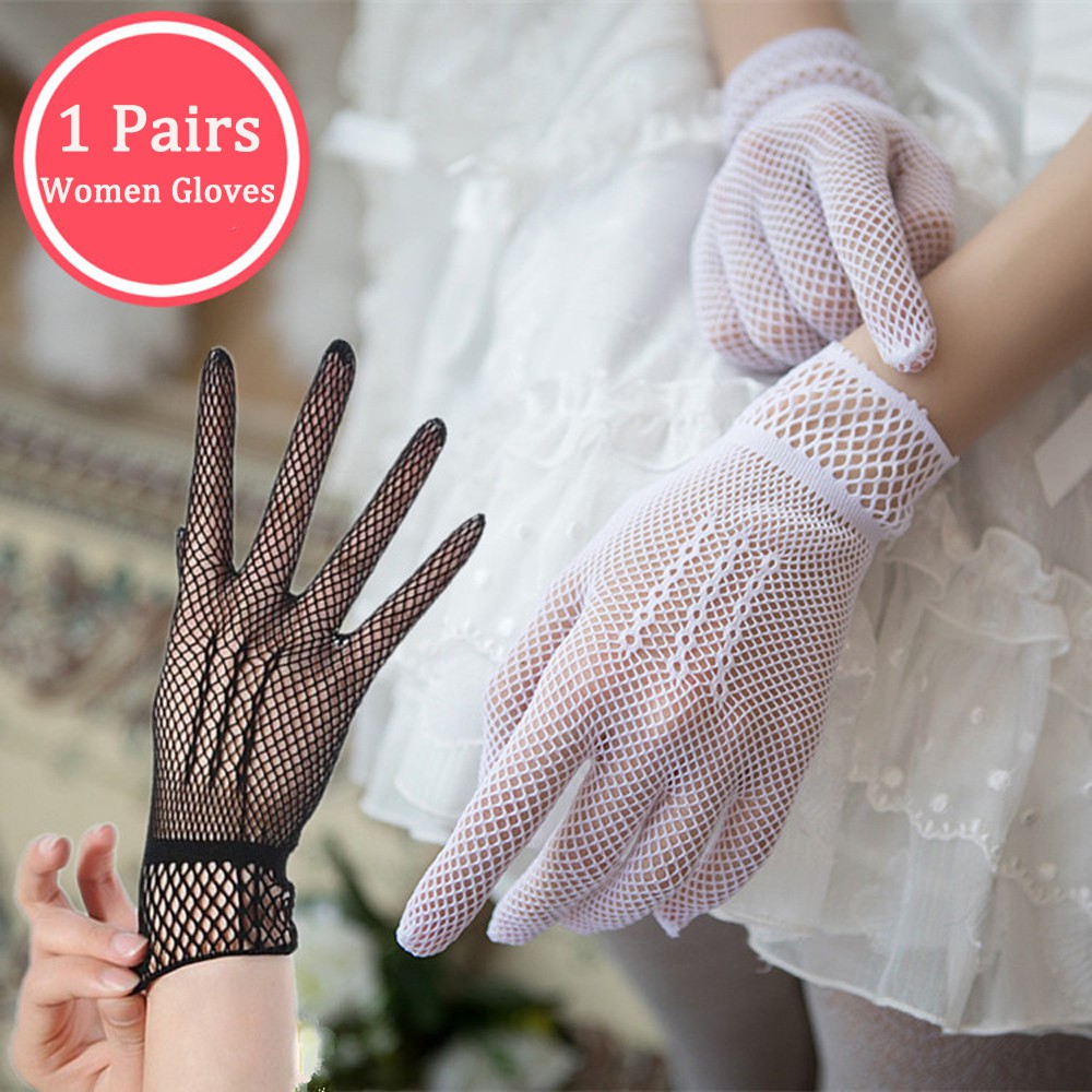 ONLY Party Bride Mittens Evening Party Accessory Uv-proof Driving Mesh Fishnet Gloves Prom Costume Nylon Wedding White Black Elegant Lace Finger/Multicolor