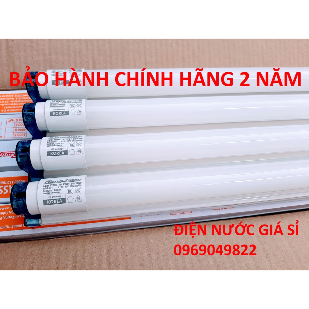 Combo 4 bộ đèn Led tuýp 6 tấc 60cm Rạng Đông 10W sáng trắng chính hãng