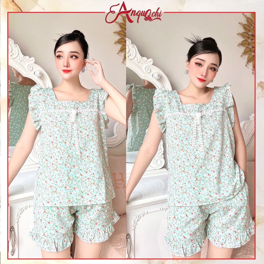 Đồ Bộ Nữ Mặc Nhà Anquachi Quần Đùi Lụa Hoa Nhí Lưng Thun Mặc Ở Nhà Đẹp Đi Chơi Dễ Thương S076