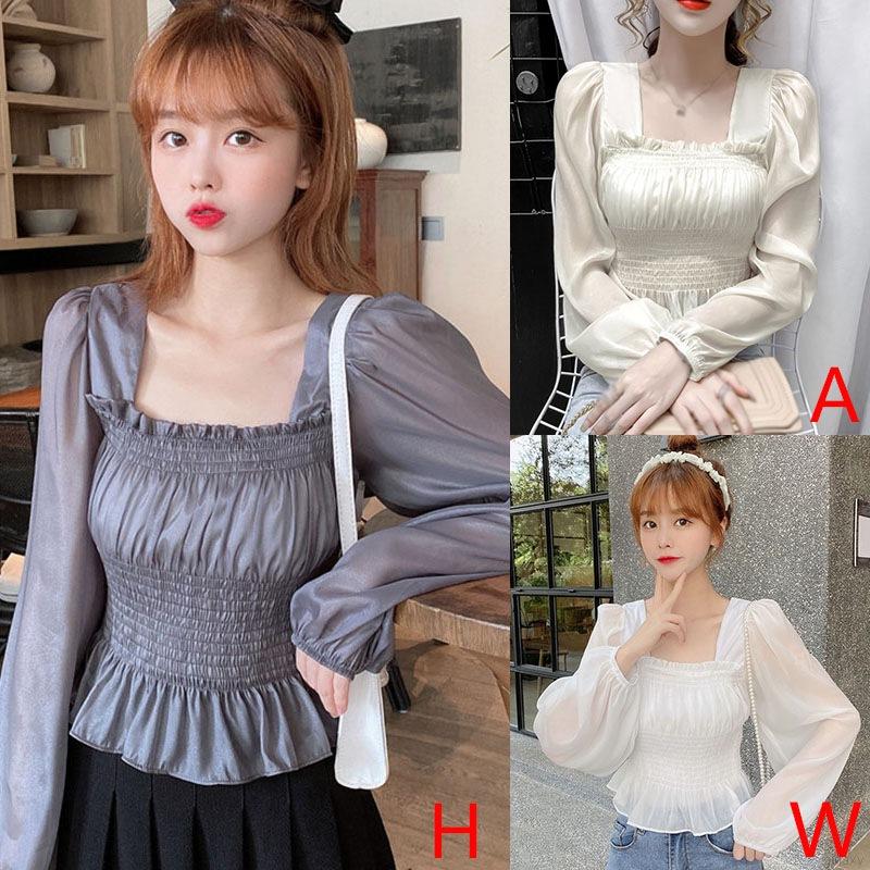 Áo sơ mi chiffon tay phồng hợp thời trang cho nữ