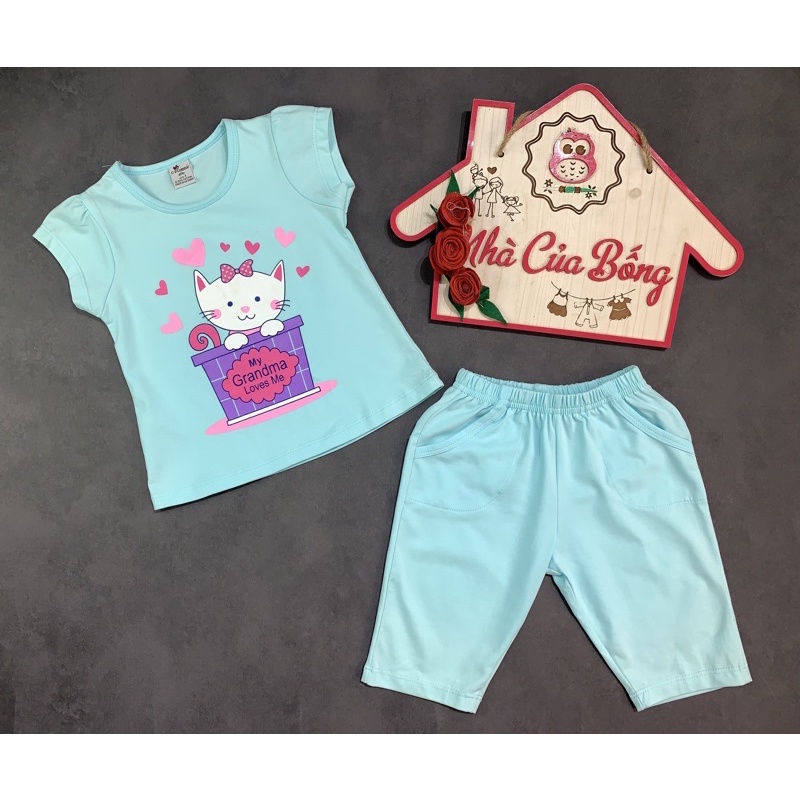 Bộ thun lửng bé gái áo in mèo trái tim (9 - 20 kg)