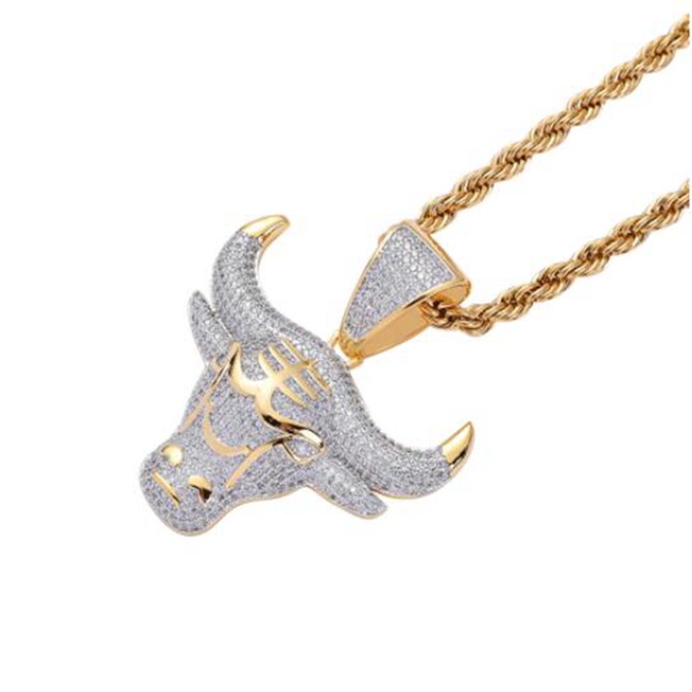 Dây chuyền thiết kế hình đầu bò đính đá zircon phong cách hip hop