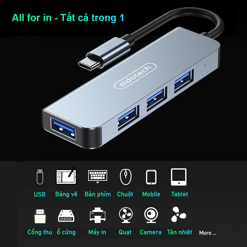 HUB Type C và HUB USB 3.0 tốc độ cao SIDOTECH cổng chia usb mở rộng kết nối chuyển đổi cho Macbook Laptop PC | WebRaoVat - webraovat.net.vn