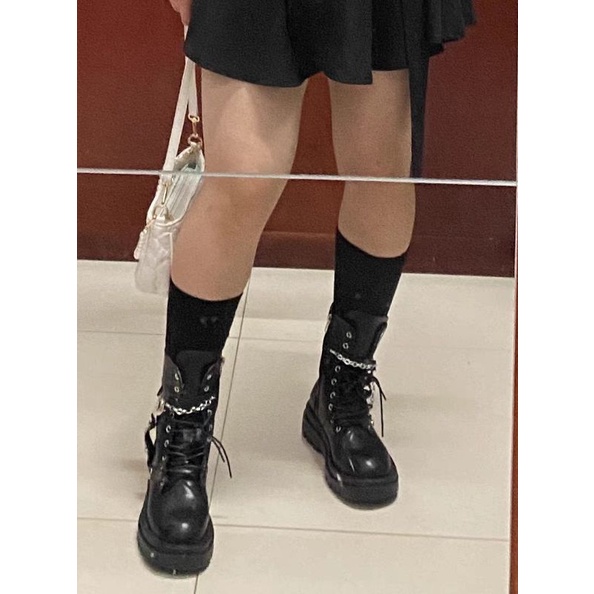 BOOTS NỮ CỔ CAO PHONG CÁCH HIP HOP / BOOT DA MỀM CAO CỔ MÀU ĐEN BUỘC DÂY