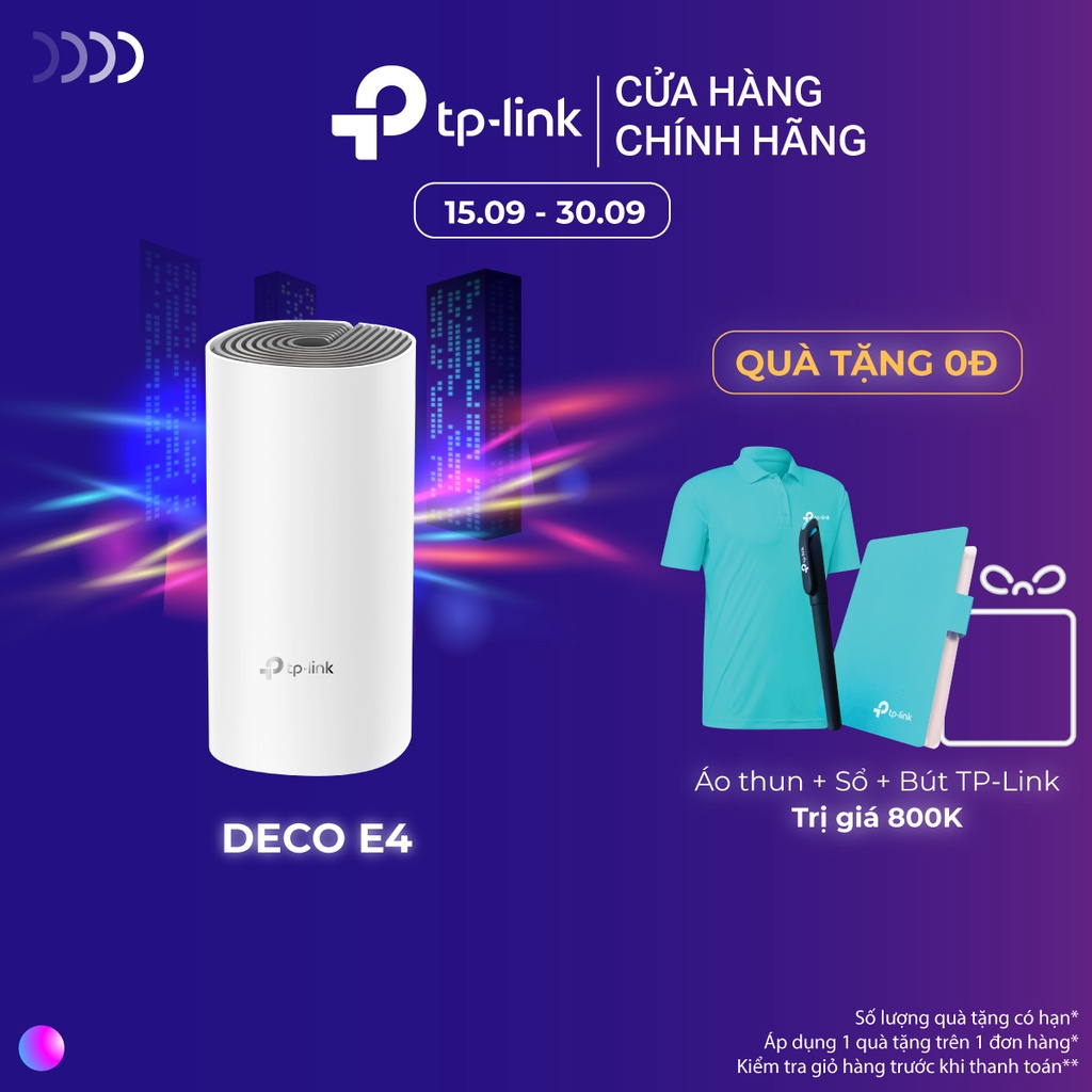 Hệ thống Wifi Mesh TP-Link Deco E4 (1-pack) Chuẩn AC 1200Mbps Dành Cho Gia Đình