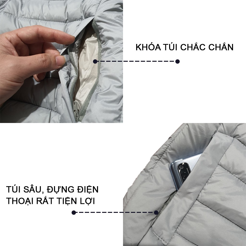 Áo khoác phao nam trần bông, siêu nhẹ, mũ rời, có túi bên trong AP01