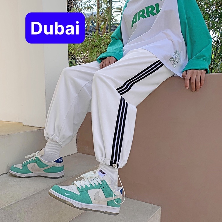QUẦN JOGER THỂ THAO NAM NỮ 3 LINE - 3 SỌC UNISEX CHẤT NỈ DA CÁ ỐNG SUÔNG RỘNG EO CHUN RÚT DÂY XỊN SÒ - DUBAI FASHION