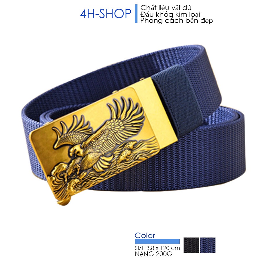 Thắt lưng nam vải dù , khóa kim loại mạ vàng hình đại bàng tung cánh chỉnh dây tự động 4 x 7 cm dây 3.5 x 120 cm.