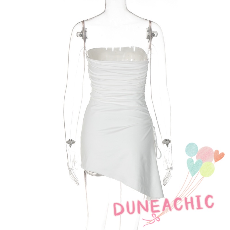 DUNEA Đầm trễ vai phối dây rút xẻ tà quyến rũ thời trang dành cho nữ