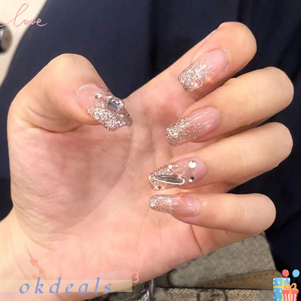 OKDEALS 24pcs/Box Wavy Coffin False Nails Press On Nails Artificial Full Cover Fake Nails