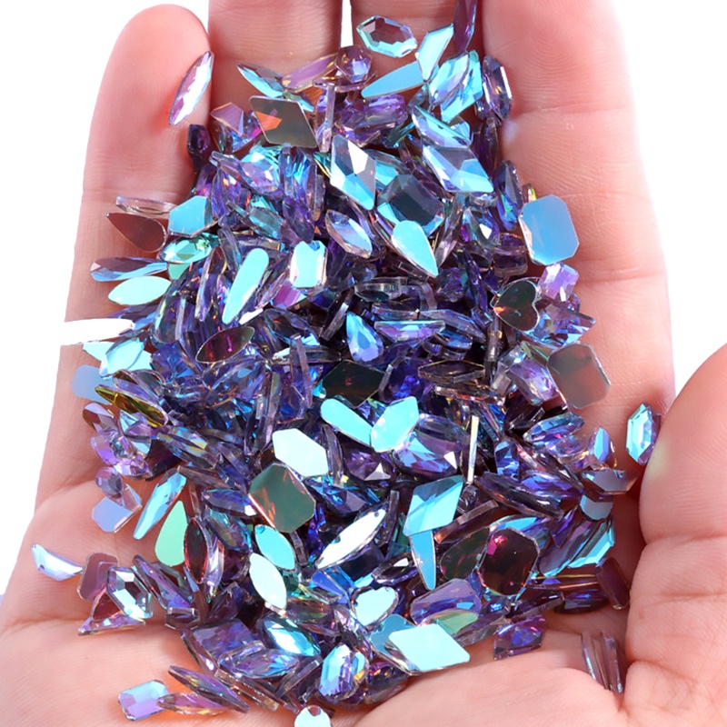 Crystal Nail Art AB Rhinestones Nail Gems Iridescent Clear Glass Fancy -Shape Flat Back Shiny Nail Jewels for Nails Art