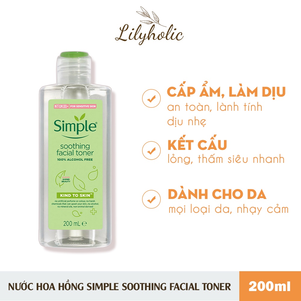 Nước Hoa Hồng Simple Soothing Facial Toner Cân Bằng Ẩm Dịu Nhẹ Cho Da 200ml