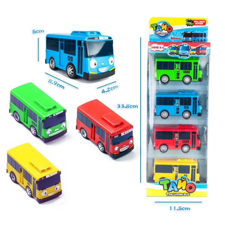 Bộ 4 Xe bus Tayo The little bus Mô hình xe ô tô đồ chơi cho trẻ em bằng nhựa cao cấp